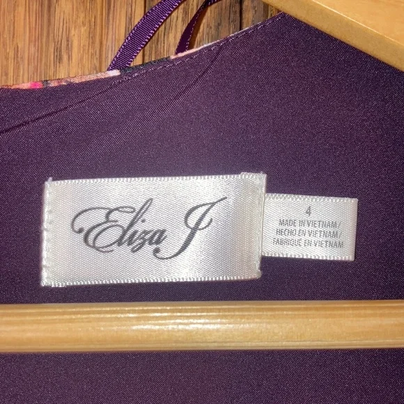 Eliza J Burgundy Purple Pink Floral Dress V Neck Fitted 3/4 Sleeve - Picture 7 of 15